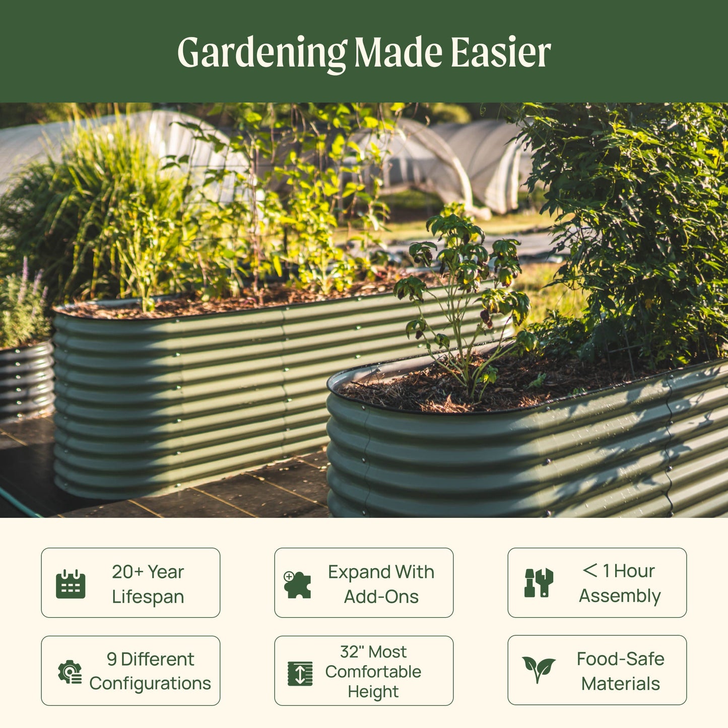 32" Extra Tall 9 In 1 Large Modular Metal Raised Garden Bed Kit
