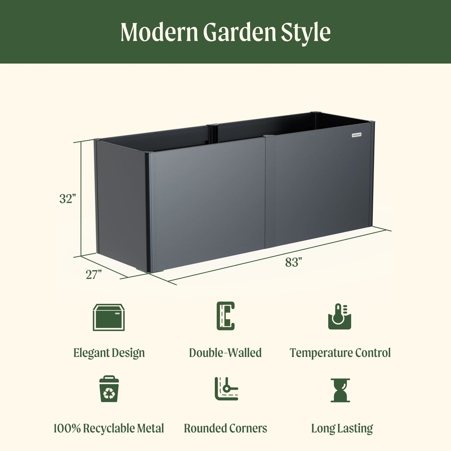 32" Extra Tall Modern Pro 27" x 83" Metal Raised Garden Bed