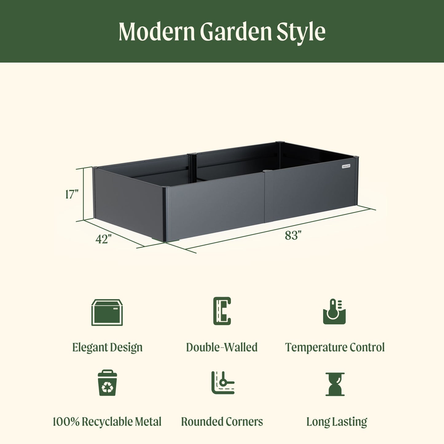 17" Tall Modern Pro 42" x 83" Metal Raised Garden Bed