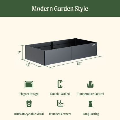 17" Tall Modern Pro 42" x 83" Metal Raised Garden Bed